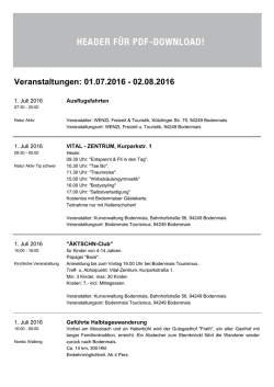Veranstaltungen: 01.07.2016 - 02.08.2016
