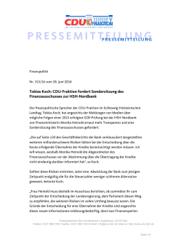 Tobias Koch: CDU-Fraktion fordert Sondersitzung des