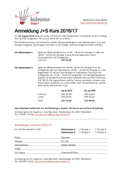 Anmeldung Kurs 2016 - Badminton Club Altdorf