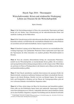 Hayek-Tage 2016 - Thesenpapier Wirtschaftswunder, Krisen und