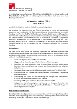 PR-Assistenz im Front Office - EGr. 8 TV-L