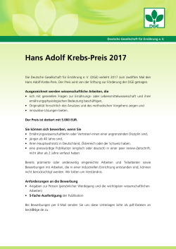 Hans Adolf Krebs-Preis 2017 - Deutsche Gesellschaft f&uuml;r Ern&auml;hrung