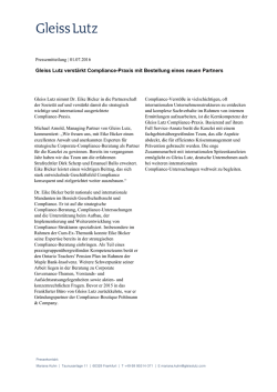 Gleiss Lutz verst&auml;rkt Compliance-Praxis mit Bestellung eines neuen