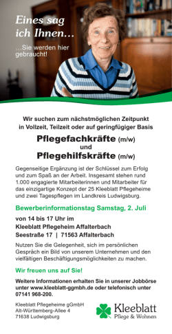 Eines sag ich Ihnen&hellip; - Kleeblatt Pflegeheime gGmbH