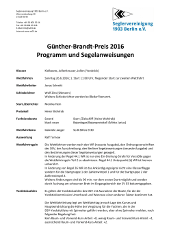 Günther-Brandt-Preis 2016 Programm und Segelanweisungen