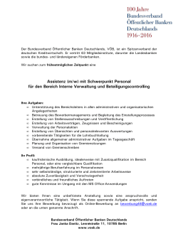 Assistenz (m/w) Interne Verwaltung und Beteiligungscontrolling