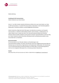 Valentin Handschin ist neuer Senior Berater bei IRF Communications