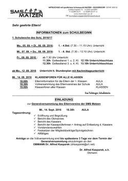 Infos zum Schulbeginn