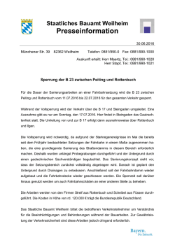Bundesstra&szlig;e 23, Vollsperrung zwischen Peiting und Rottenbuch