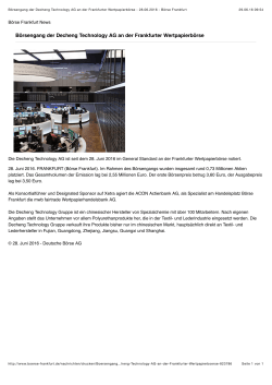 Börsengang der Decheng Technology AG an der Frankfurter