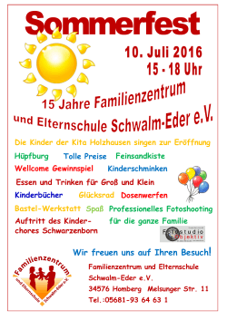 Plakat Sommerfest 2016 - Familienzentrum und Elternschule