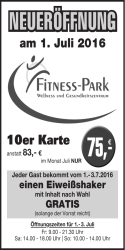 Eröffnung 01.07.2016 - Fitnesspark Tacherting