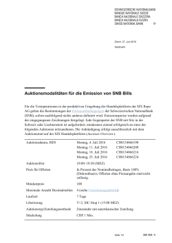 Auktionsmodalitäten für die Emission von SNB Bills