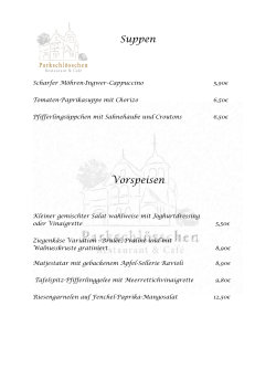 Speisekarte - Parkschl&ouml;sschen