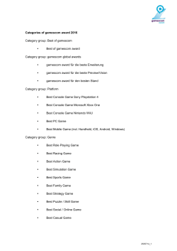 Categories of gamescom award 2016 Category group: Best of