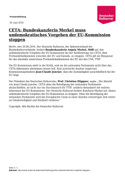 CETA: Bundeskanzlerin Merkel muss undemokratisches Vorgehen