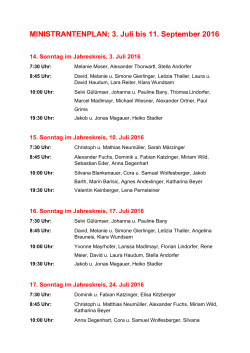 MINISTRANTENPLAN: 3. Juli bis 11. September 2016