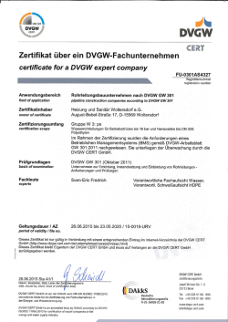 DVGW Cert Zertifikat GW301 - Heizung und Sanit&auml;r Woltersdorf eG