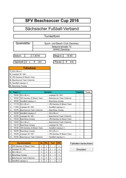 Turnierplan BEACHSOCCER CUP - Sächsischer Fußball