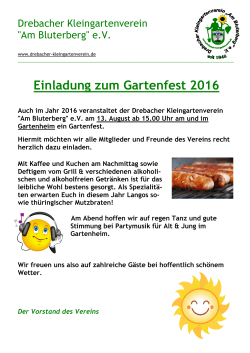 Einladung zum Gartenfest 2016 - Drebacher Kleingartenverein "Am