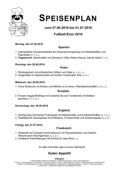 SPEISENPLAN vom 27.06.2016 bis 01.07.2016 Fußball