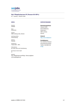 Dipl. Pflegefachperson HF (Pensum 60&ndash;80%)