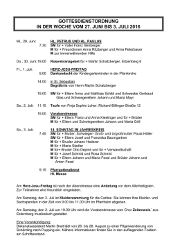 gottesdienstordnung in der woche vom 27. juni bis 3. juli 2016
