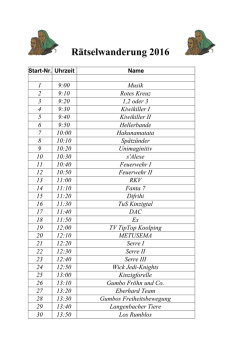 Startliste der Rätselwanderung