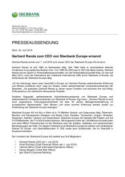 Gerhard Randa neuer CEO von Sberbank Europe - Boerse