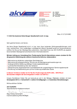 Wien, 01.07.2016/MC 11 S 83/16s Insolvenz Heinz Burger