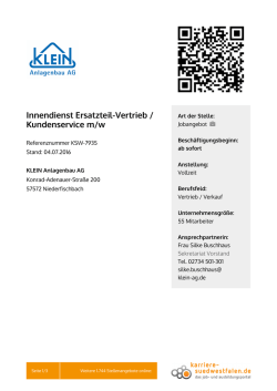 Innendienst Ersatzteil-Vertrieb / Kundenservice