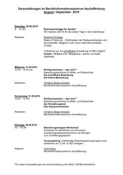 Veranstaltungen im Berufsinformationszentrum Aschaffenburg
