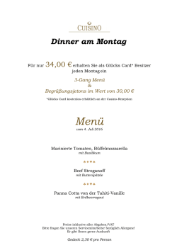 Dinner am Montag Men&uuml; Salzburg