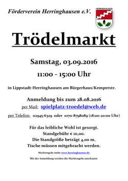 Samstag, 03.09.2016 11:00 - 15:00 Uhr