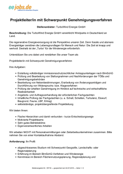 Projektleiter/in mit Schwerpunkt Genehmigungsverfahren