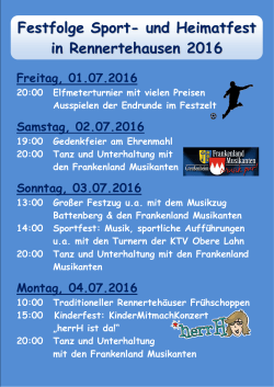 Festfolge Sport- und Heimatfest in Rennertehausen 2016