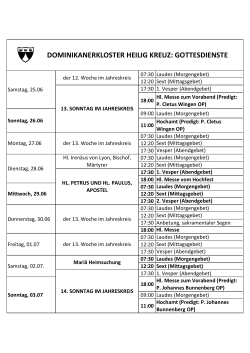 Gottesdienste vom 25.06. - Dominikanerkloster Heilig Kreuz in K&ouml;ln