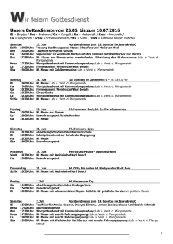 Unsere Gottesdienste bis zum 10.07.16