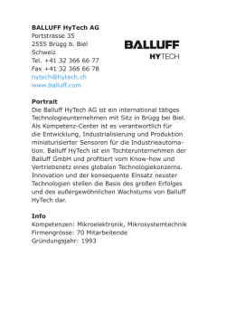 BALLUFF HyTech AG Portstrasse 35 2555 Brügg b. Biel Schweiz