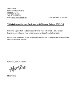 Tätigkeitsbericht des Bezirksschriftführers, Saison 2015/16