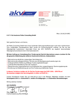 Wien, 30.06.2016/MC 5 S 71/16z Insolvenz Petka Consulting GmbH