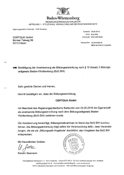 Bestätigung der Anerkennung als Bildungseinrichtung