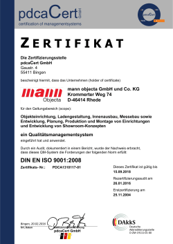 Zertifikat ISO 9001 ReAudit - mann Objecta GmbH und Co. KG