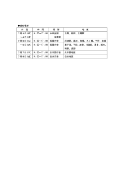 受付場所 日 程 時 間 場 所 地 区 7月3日（日） ～4日（月） 9：00～17：00