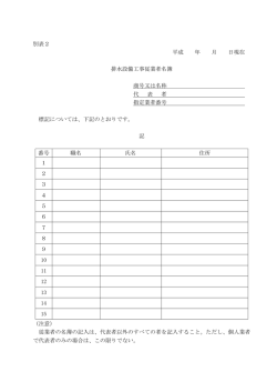 別表2 平成 年 月 日現在 排水設備工事従業者名簿 商号又は名称 代 表