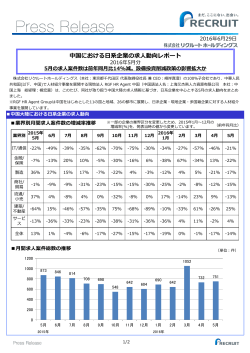 中国における日系企業の求人動向レポート 2016年5月分
