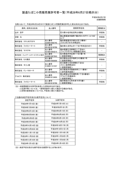製造たばこ小売販売業許可者一覧（平成28年6月27日