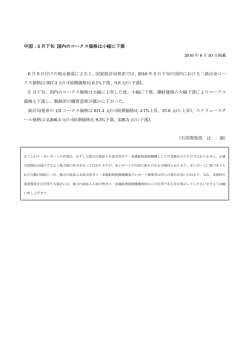 中国：5 月下旬 国内のコークス価格は小幅に下落
