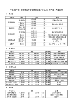 平成28年度 静岡県高等学校体育連盟バドミントン専門部 大会日程