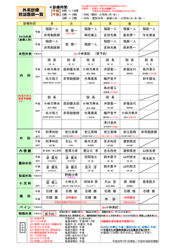 外来診療 担当医師一覧 外来診療 担当医師一覧 外来診療 担当医師